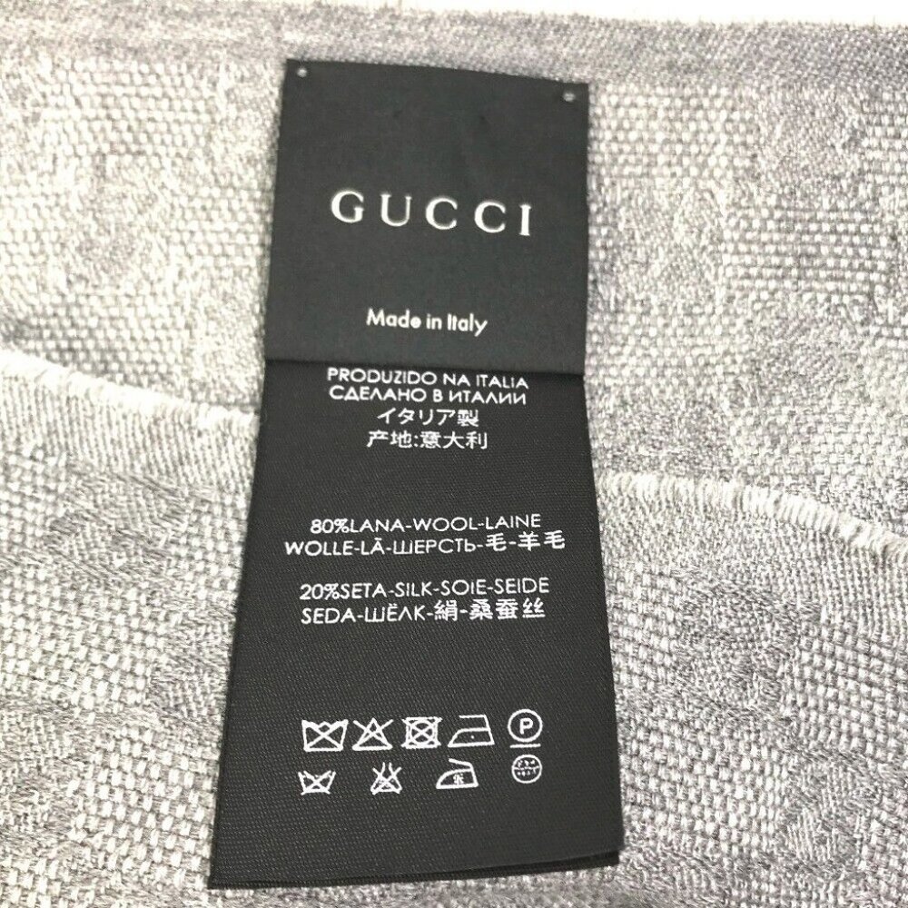 GUCCI 542984 GG fringe Scarf wool / silk Gray x blue x black - Picture 8 of 9